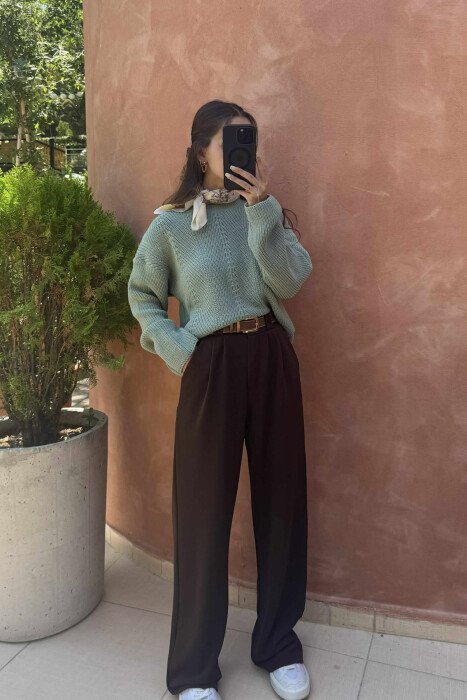 KNITTED ONE COLOR SIMPLE WOMEN SWEATER MINT/MENTE - 5