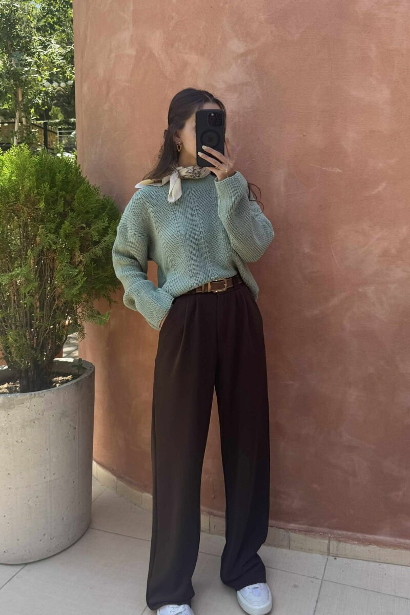KNITTED ONE COLOR SIMPLE WOMEN SWEATER MINT/MENTE - 5