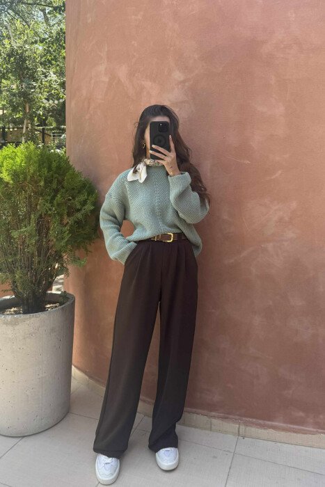 KNITTED ONE COLOR SIMPLE WOMEN SWEATER MINT/MENTE - 6