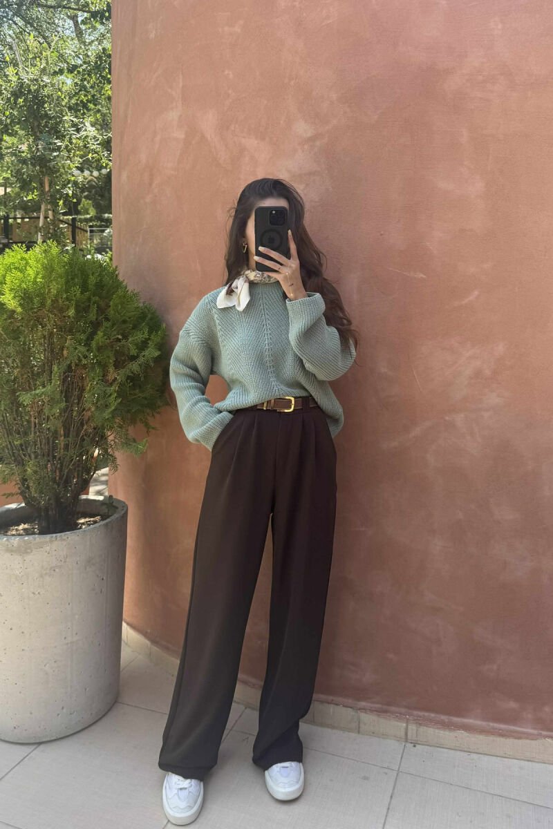 KNITTED ONE COLOR SIMPLE WOMEN SWEATER MINT/MENTE - 6