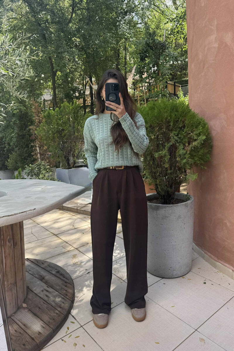 KNITTED ONE COLOR SIMPLE WOMEN SWEATER MINT/MENTE - 2