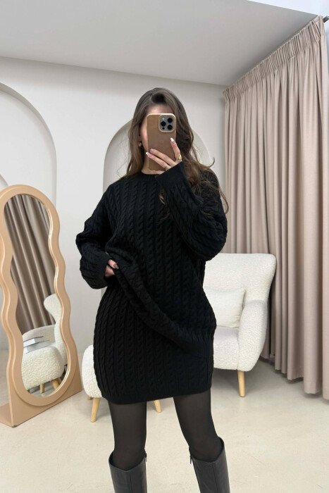 KNITTED ONE COLOR SWEATER+SKIRT WOMEN SET BLACK/ E ZEZE - 3