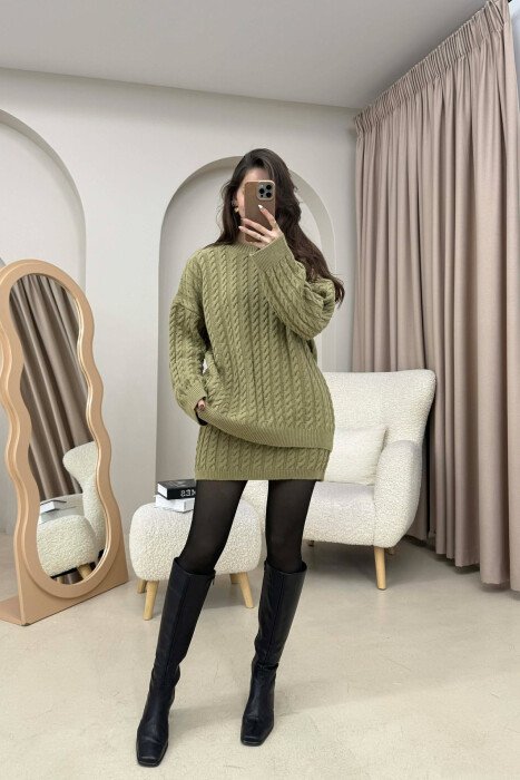 KNITTED ONE COLOR SWEATER+SKIRT WOMEN SET MINT/MENTE 