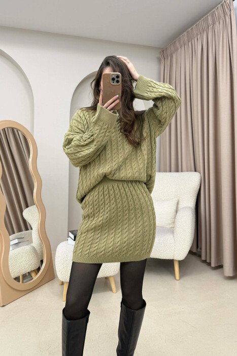 KNITTED ONE COLOR SWEATER+SKIRT WOMEN SET MINT/MENTE - 2