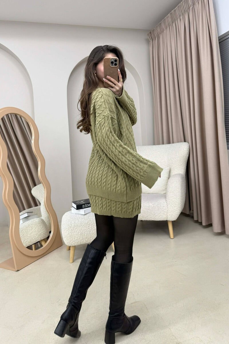 KNITTED ONE COLOR SWEATER+SKIRT WOMEN SET MINT/MENTE - 3