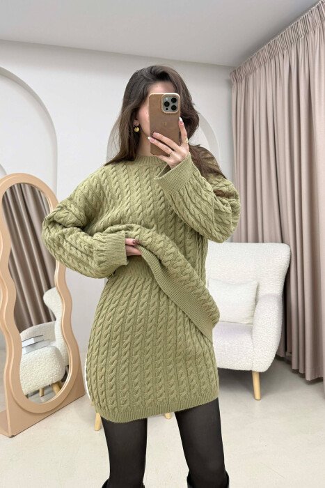 KNITTED ONE COLOR SWEATER+SKIRT WOMEN SET MINT/MENTE - 4