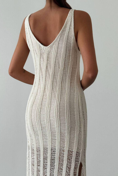KNITTED ONE COLOR WOMEN DRESS CREAM/KREM - 2