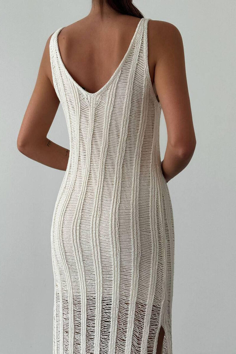 KNITTED ONE COLOR WOMEN DRESS CREAM/KREM - 2