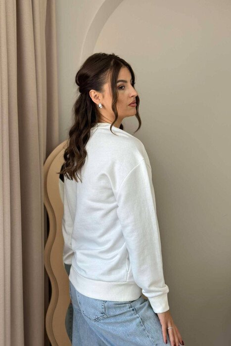 KNITTED POCKET WOMEN SWEATSHIRT WHITE-E BARDHE - 4