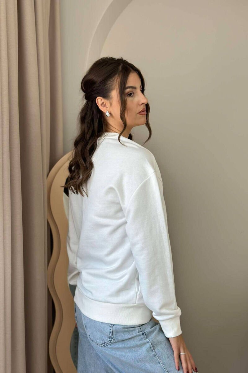 KNITTED POCKET WOMEN SWEATSHIRT WHITE-E BARDHE - 4