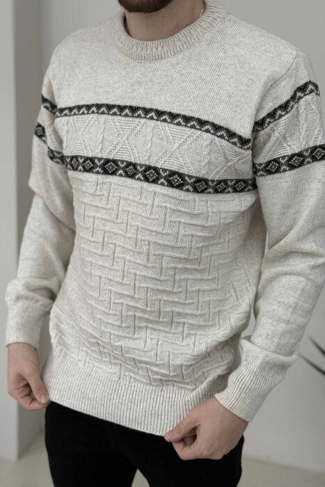 KNITTED ROUND NECK MEN SWEATER BEIGE/BEZHE 