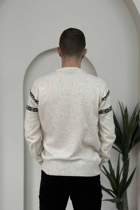 KNITTED ROUND NECK MEN SWEATER CREAM/KREM - 4