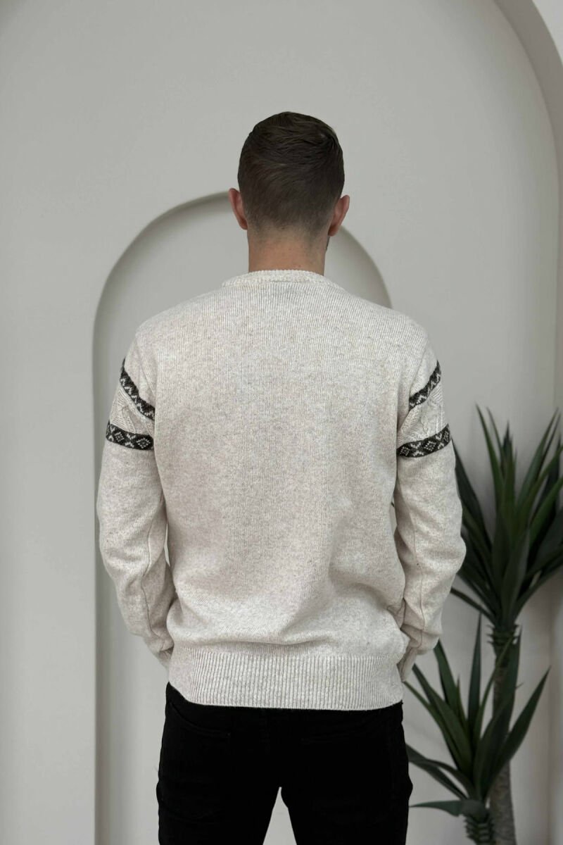KNITTED ROUND NECK MEN SWEATER CREAM/KREM - 4