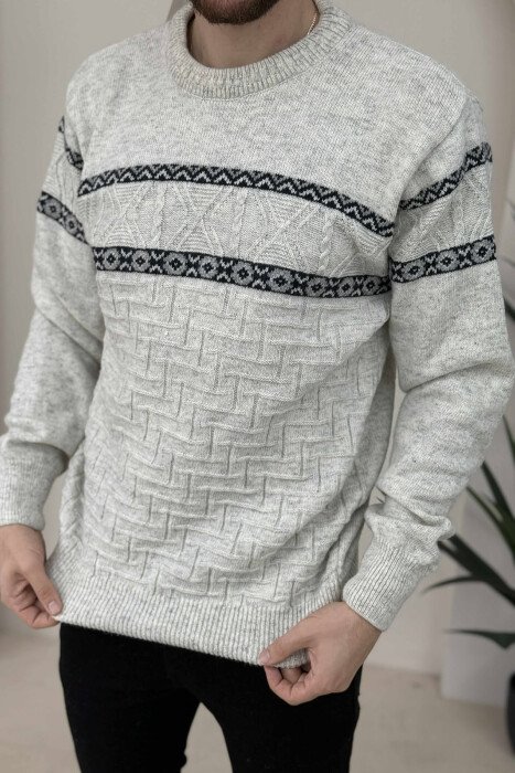 KNITTED ROUND NECK MEN SWEATER LIGHT GREY/GZ - 1