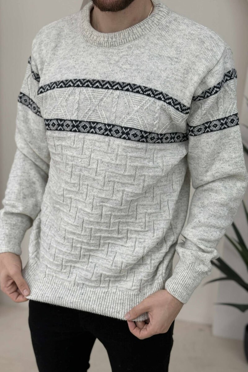 KNITTED ROUND NECK MEN SWEATER LIGHT GREY/GZ - 1