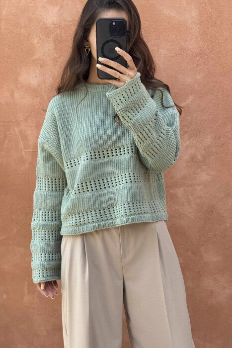 KNITTED SIMPLE ROUND NECK WOMEN SWEATER MINT/MENTE - 3