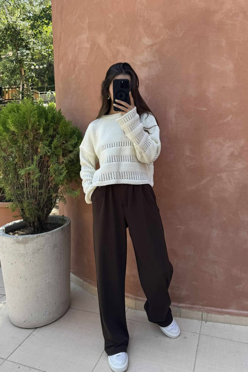 KNITTED SIMPLE ROUND NECK WOMEN SWEATER WHITE-E BARDHE - 1