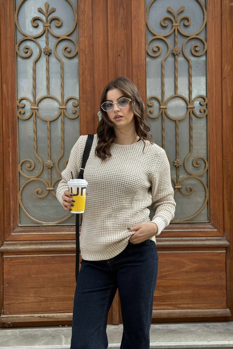 KNITTED SWEATER FOR WOMEN BEIGE/BEZHE - 3