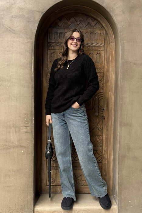 KNITTED SWEATER FOR WOMEN BLACK/ E ZEZE - 1