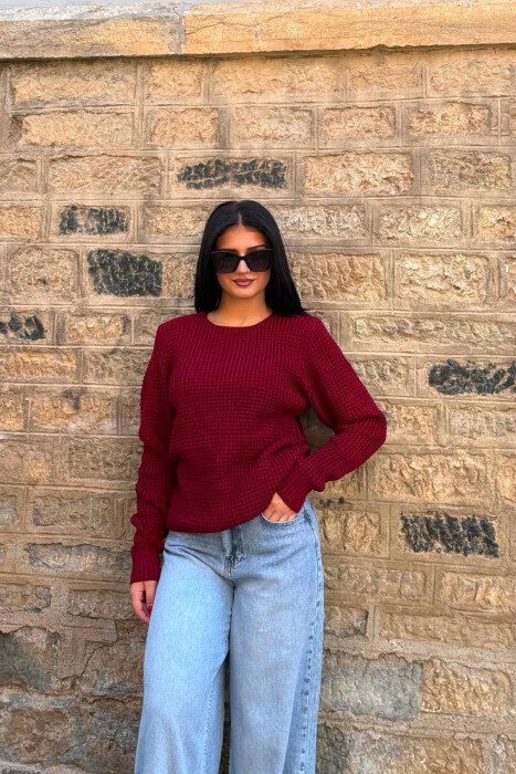 KNITTED SWEATER FOR WOMEN BURGUNDY/VISHNJE - 1