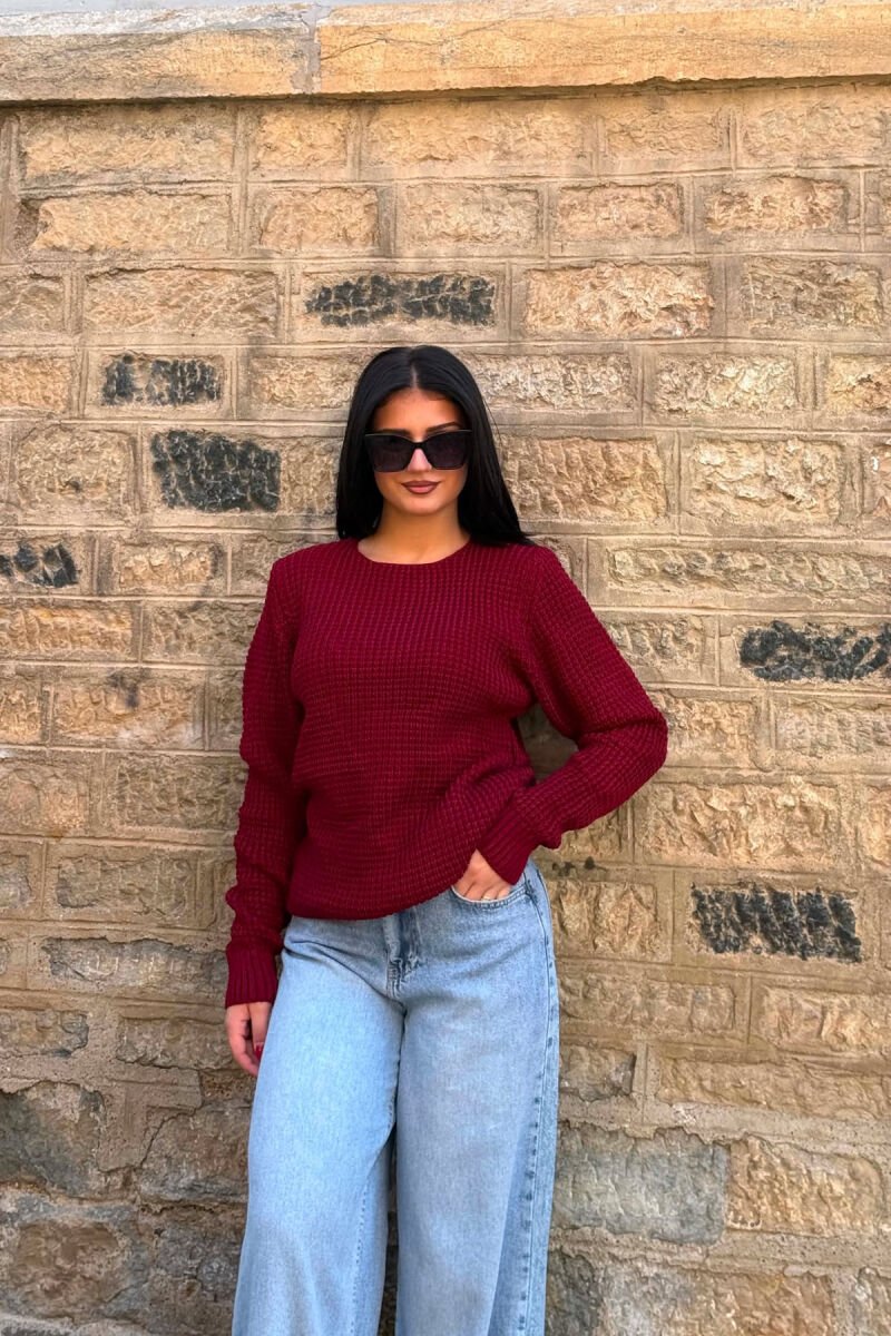 KNITTED SWEATER FOR WOMEN BURGUNDY/VISHNJE - 1