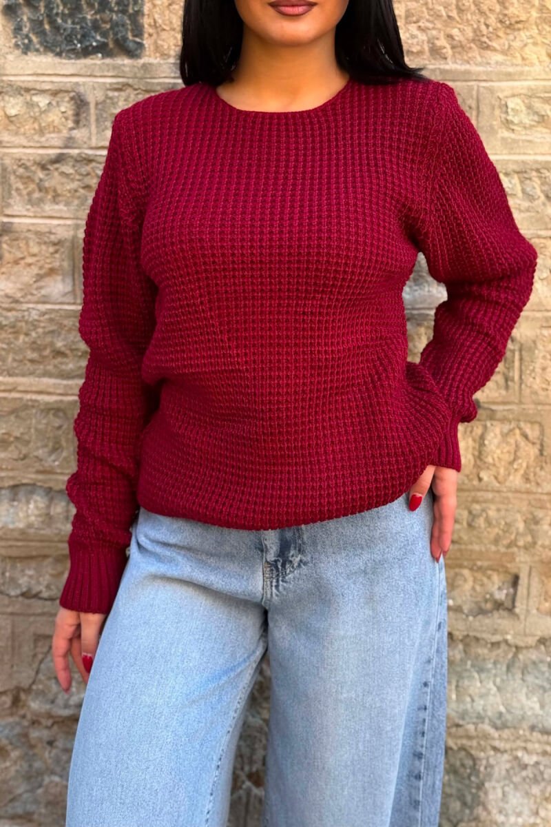 KNITTED SWEATER FOR WOMEN BURGUNDY/VISHNJE - 2