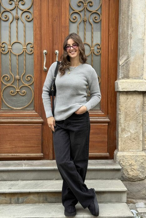 KNITTED SWEATER FOR WOMEN GREY/GRI - 1