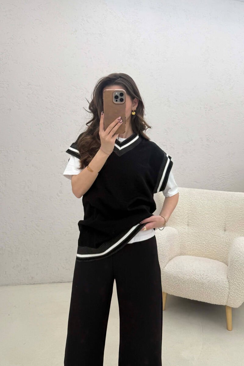 KNITTED V NECK WOMEN VEST BLACK/ E ZEZE - 3