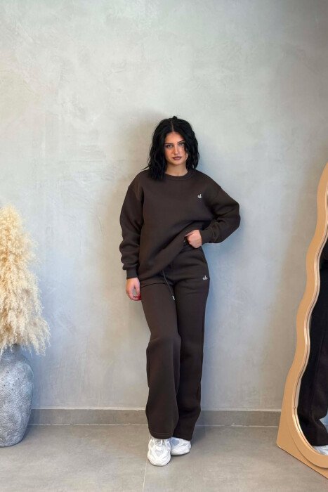 KOSTUM ALO ME PUSH BLUZË+TUTA PËR FEMRA NË NGJYRË KAFE TE ERRET - KLAUDIO FASHION