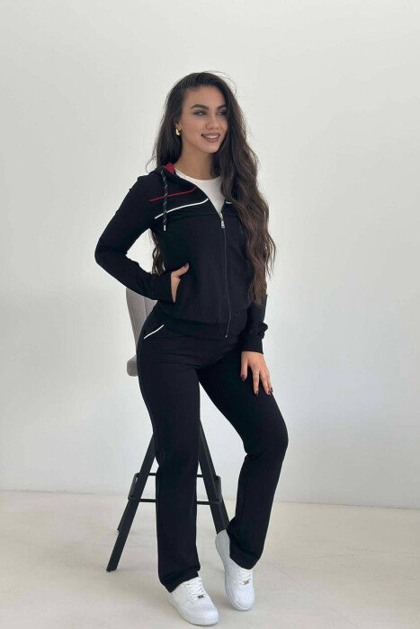 SIMPLE SWEATPANTS+JACKET WOMEN SET BLACK/ E ZEZE - KLAUDIO FASHION