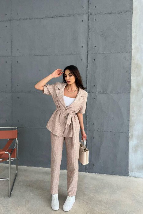 KOSTUM LINO PËR FEMRA NË NGJYRËN BEZHË - KLAUDIO FASHION