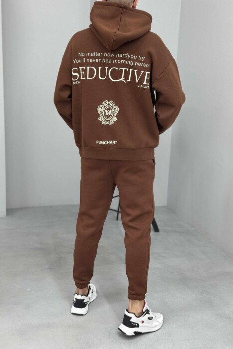 KOSTUM ME DIZJAN HOODIE+TUTA PËR MESHKUJ NË NGJYRË KAFE - 5