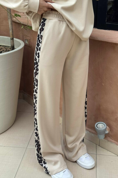 KOSTUM ME PRINTE LEOPARD BLUZË+TUTA PËR FEMRA NË NGJYRËN BEZHË - 4