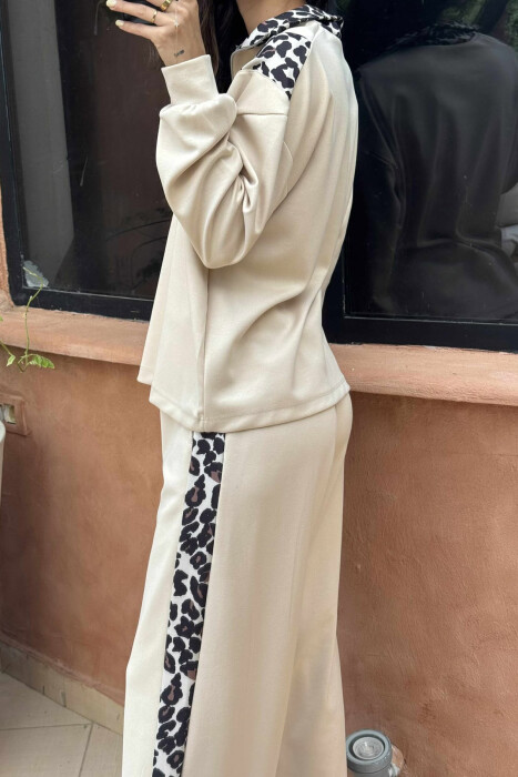 KOSTUM ME PRINTE LEOPARD BLUZË+TUTA PËR FEMRA NË NGJYRËN BEZHË - 5