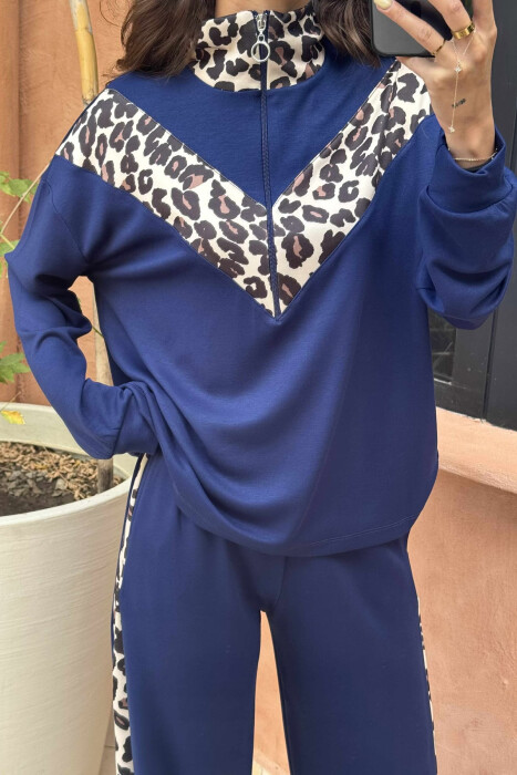 KOSTUM ME PRINTE LEOPARD BLUZË+TUTA PËR FEMRA NË NGJYRËN BLU - 4