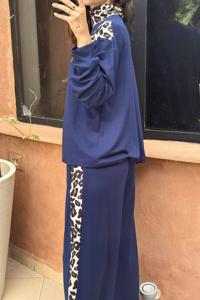 KOSTUM ME PRINTE LEOPARD BLUZË+TUTA PËR FEMRA NË NGJYRËN BLU - 6