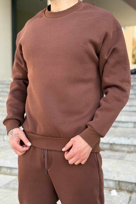 KOSTUM ME PUSH BLUZË ME JAKË TË RRUMBULLAKËT+TUTA PËR MESHKUJ NË NGJYRË KAFE TË ERRËT - 2