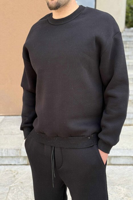 KOSTUM ME PUSH BLUZË ME JAKË TË RRUMBULLAKËT+TUTA PËR MESHKUJ NË NGJYRË TË ZEZË - 2