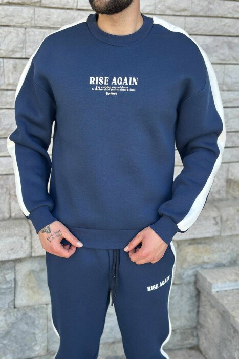 KOSTUM ME PUSH BLUZË + TUTA ME SHKRIME PARA PËR MESHKUJ NË NGJYRË BLU - 4