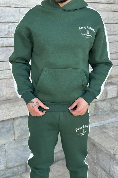KOSTUM ME PUSH HOODIE +TUTA ME SHKRIME TË VOGLA PËR MESHKUJ NË NGJYRË JESHILE - 2