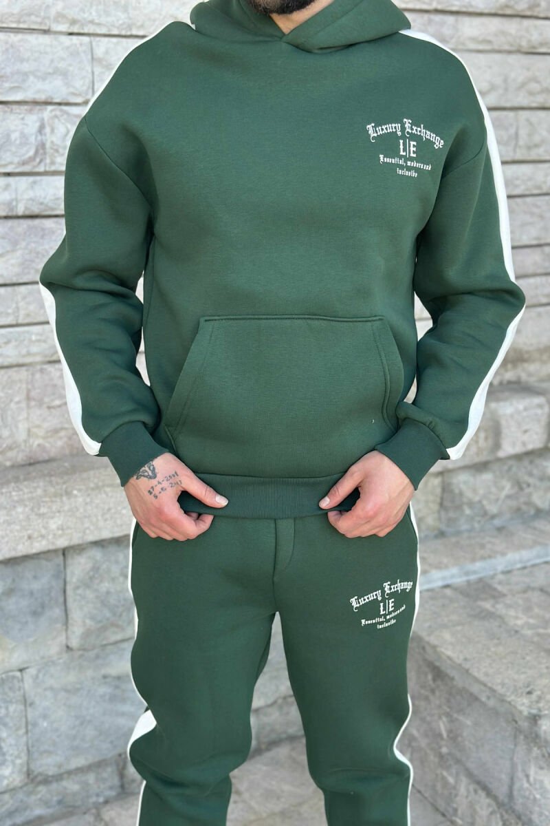 KOSTUM ME PUSH HOODIE +TUTA ME SHKRIME TË VOGLA PËR MESHKUJ NË NGJYRË JESHILE - 2