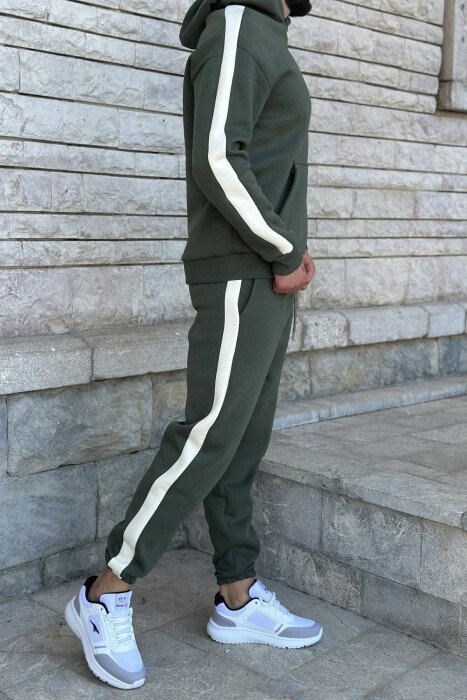 KOSTUM ME PUSH HOODIE +TUTA ME SHKRIME TË VOGLA PËR MESHKUJ NË NGJYRË JESHILE TË ERRËT - 2