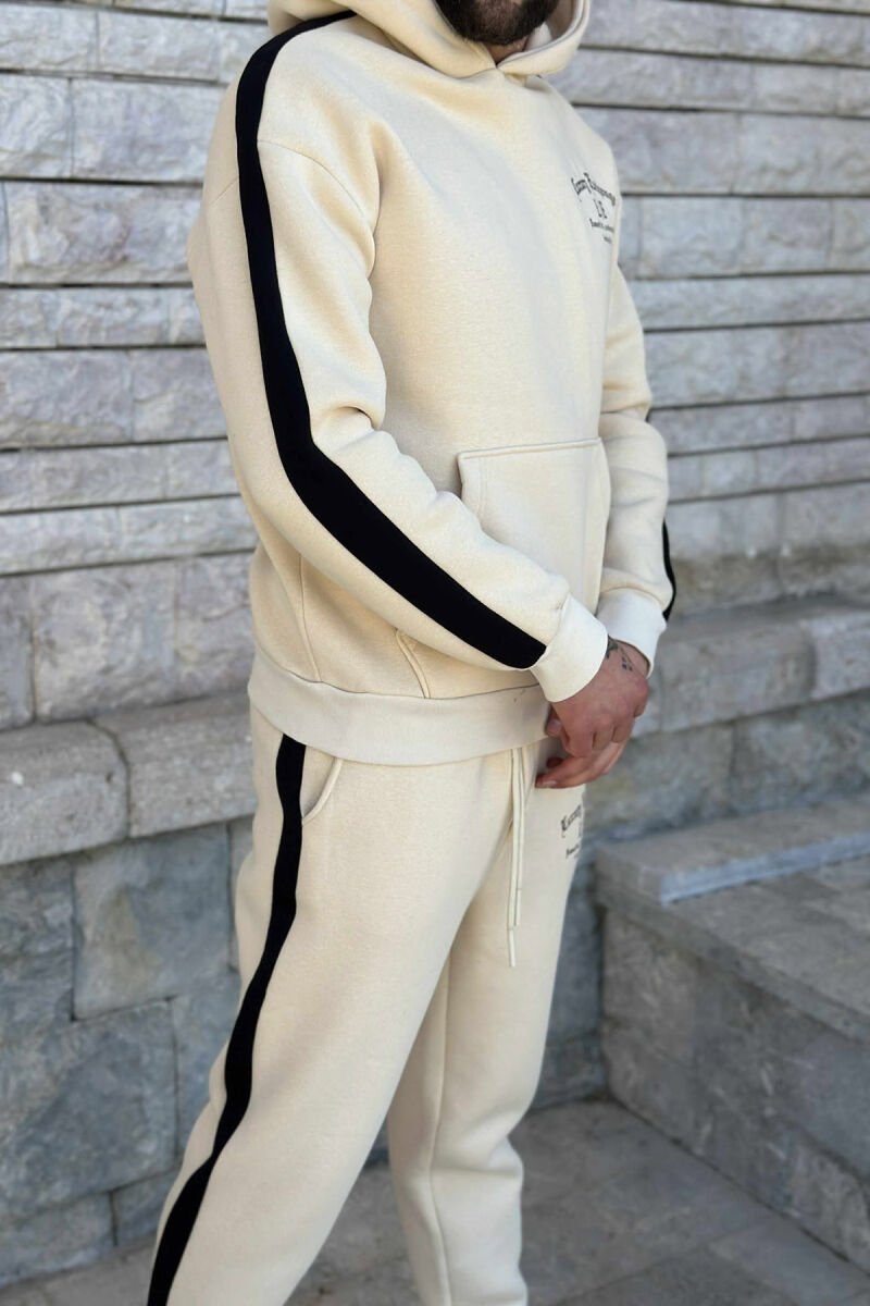 KOSTUM ME PUSH HOODIE +TUTA ME SHKRIME TË VOGLA PËR MESHKUJ NË NGJYRË KREM - 4