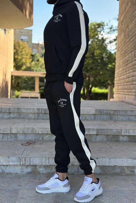 KOSTUM ME PUSH HOODIE +TUTA ME SHKRIME TË VOGLA PËR MESHKUJ NË NGJYRË TË ZEZË - 3