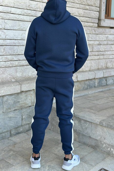 KOSTUM ME PUSH HOODIE +TUTA ME SHKRIME TË VOGLA PËR MESHKUJ NË NGJYRËN BLU TË ERRËT - 4
