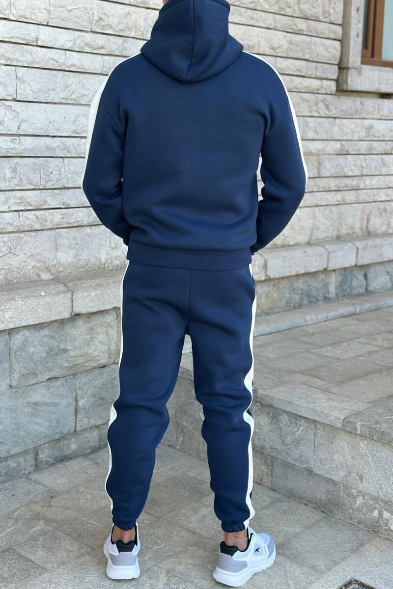 KOSTUM ME PUSH HOODIE +TUTA ME SHKRIME TË VOGLA PËR MESHKUJ NË NGJYRËN BLU TË ERRËT - 4
