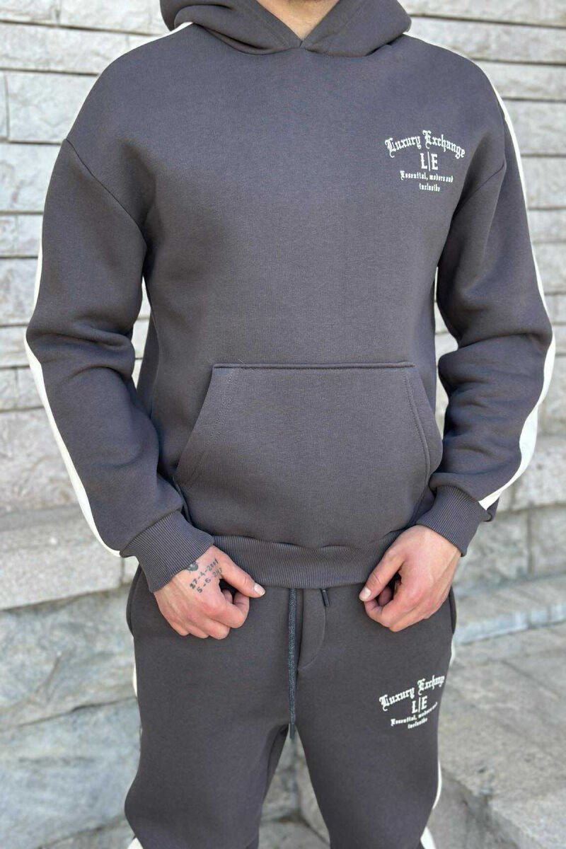 KOSTUM ME PUSH HOODIE +TUTA ME SHKRIME TË VOGLA PËR MESHKUJ NË NGJYRËN GRI TË ERRËT - 4