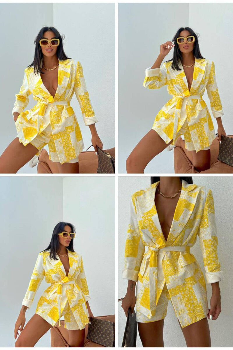 KOSTUM ME XHAKETË DHE PANTALLONA TË SHKURTRA PËR FEMRA NË NGJYRËN E VERDHË - 1