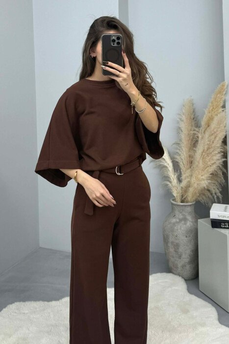ONE COLOR T-SHIRT+SWEATPANTS WOMEN SET BROWN/KAFE - 3