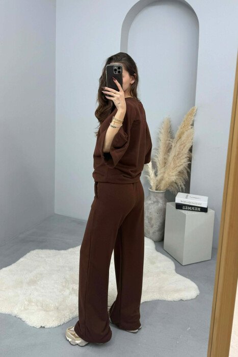 KOSTUM NJE NGJYRESH BLUZE+TUTA PER FEMRA NE NGJYRE KAFE - 2